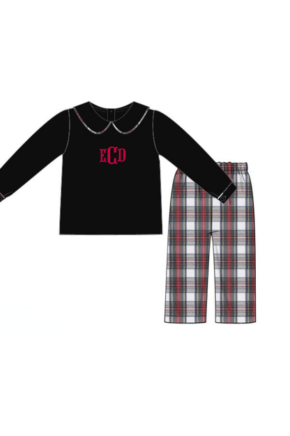 The Smocked Flamingo Apparel & Accessories Black and Red Tartan Plaid Pant Set