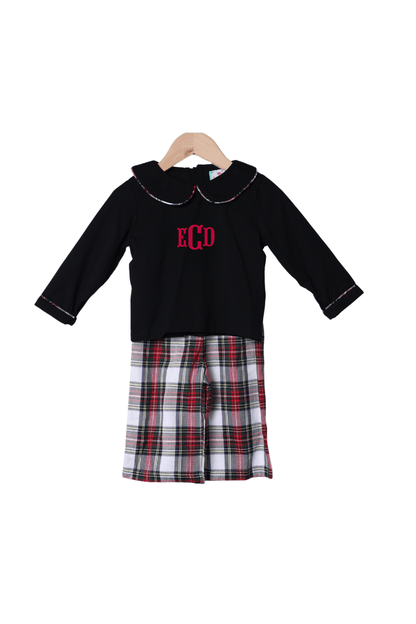 The Smocked Flamingo Apparel & Accessories Black and Red Tartan Plaid Pant Set