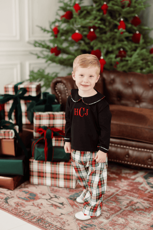 The Smocked Flamingo Apparel & Accessories Black and Red Tartan Plaid Pant Set