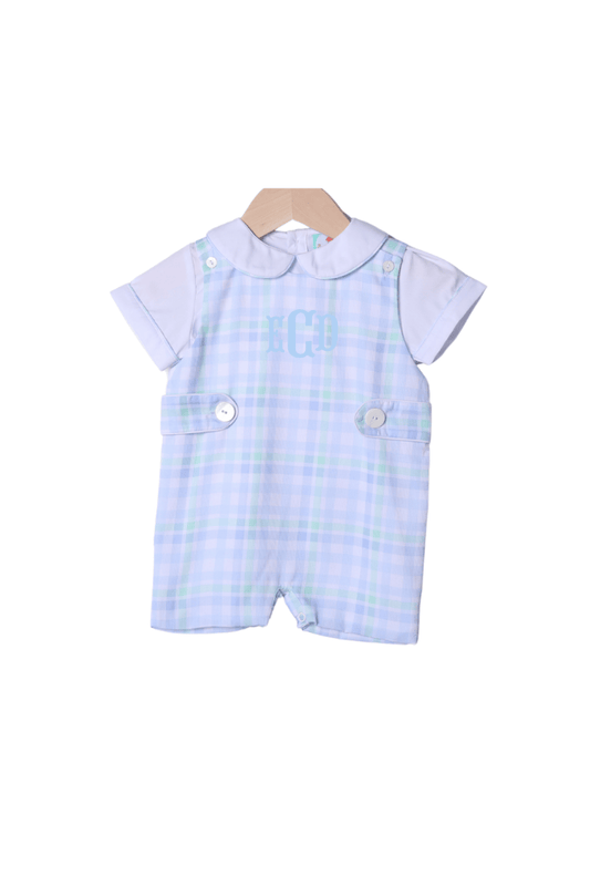 The Smocked Flamingo Apparel & Accessories Blue and Green Plaid 2Pc Jon Jon