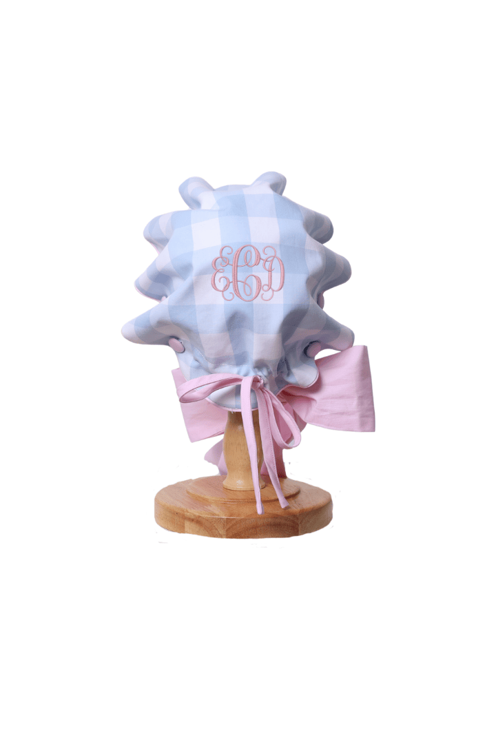 The Smocked Flamingo Apparel & Accessories Blue and Pink Buffalo Check Bonnet