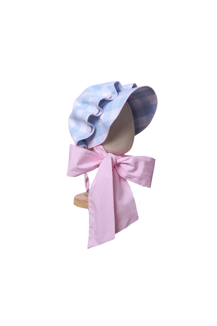 The Smocked Flamingo Apparel & Accessories Blue and Pink Buffalo Check Bonnet