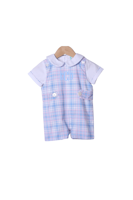 The Smocked Flamingo Apparel & Accessories Blue and Pink Plaid 2Pc Jon Jon
