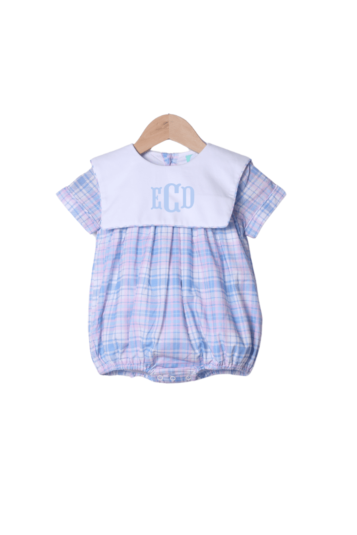 The Smocked Flamingo Apparel & Accessories Blue and Pink Plaid Bib Bubble