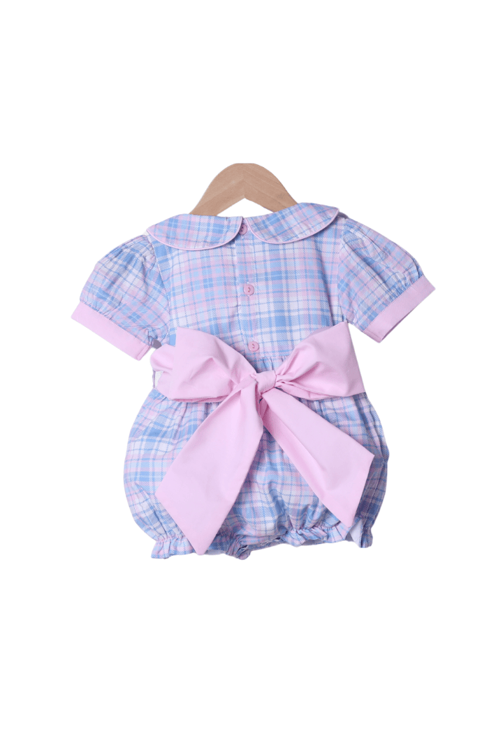The Smocked Flamingo Apparel & Accessories Blue and Pink Plaid Peter Pan Collar Bubble