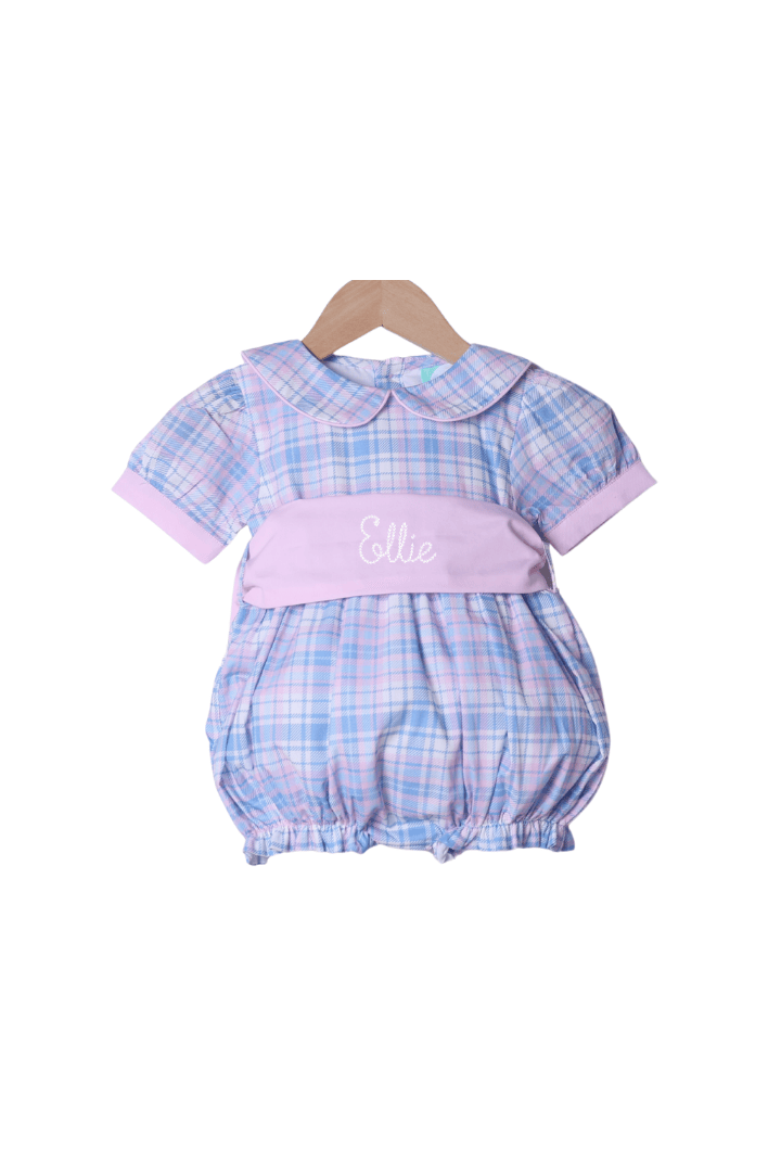 The Smocked Flamingo Apparel & Accessories Blue and Pink Plaid Peter Pan Collar Bubble
