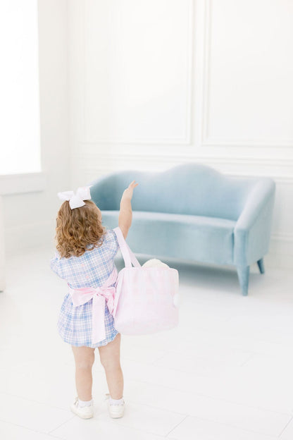 The Smocked Flamingo Apparel & Accessories Blue and Pink Plaid Peter Pan Collar Bubble