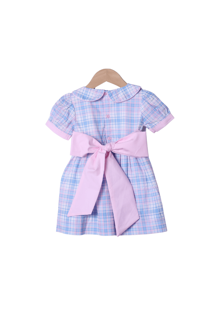 The Smocked Flamingo Apparel & Accessories Blue and Pink Plaid Peter Pan Collar Dress