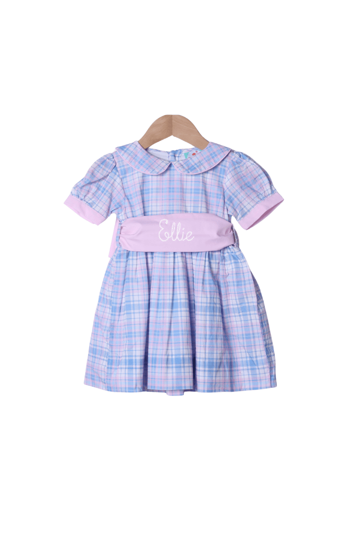The Smocked Flamingo Apparel & Accessories Blue and Pink Plaid Peter Pan Collar Dress