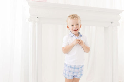 The Smocked Flamingo Apparel & Accessories Blue and Pink Plaid Polo Short Set