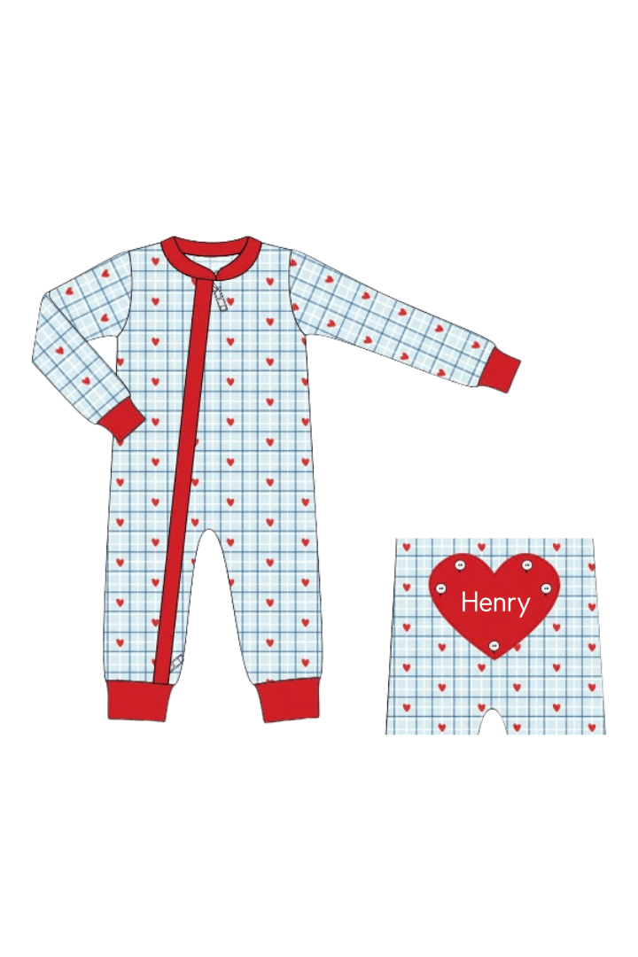 The Smocked Flamingo Apparel & Accessories Blue and Red Heart Zippy