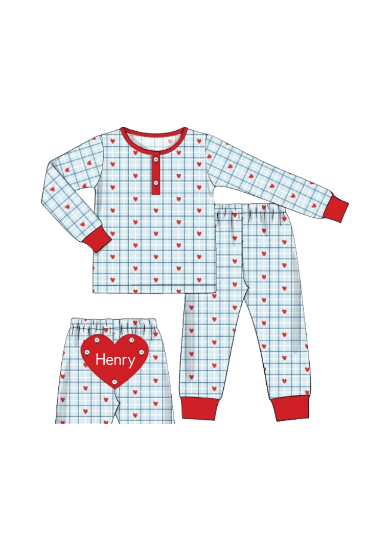 The Smocked Flamingo Apparel & Accessories Blue and Red Hearts Lounge Set