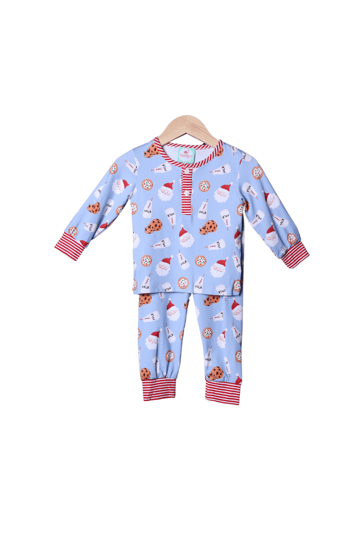 The Smocked Flamingo Apparel & Accessories Blue and Red Santa Cookies and Milk Pajamas