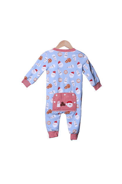 The Smocked Flamingo Apparel & Accessories Blue and Red Santa Cookies and Milk Zippy