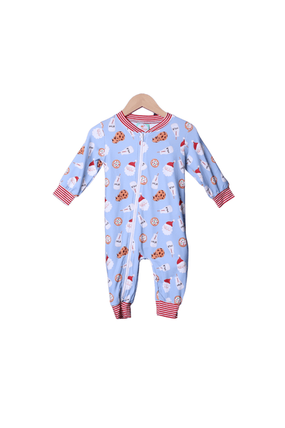 The Smocked Flamingo Apparel & Accessories Blue and Red Santa Cookies and Milk Zippy