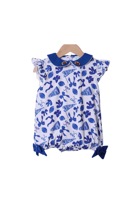 The Smocked Flamingo Apparel & Accessories Blue and White Go Team Bow French Knot Football Bubble