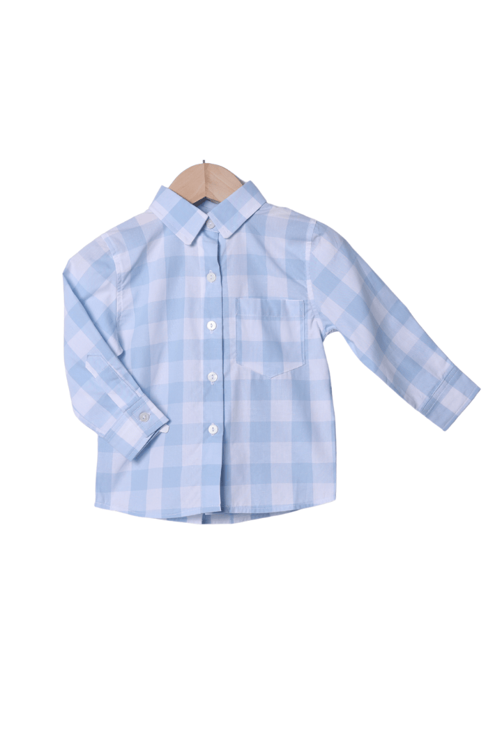 The Smocked Flamingo Apparel & Accessories Blue Buffalo Check Button Down Shirt