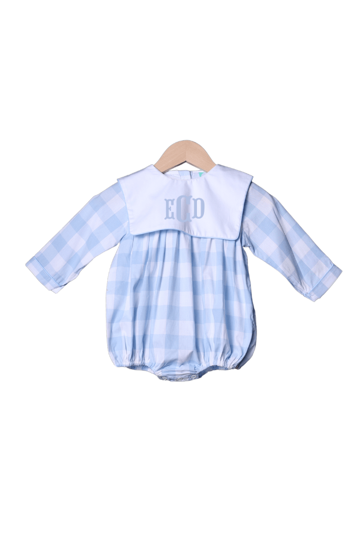 The Smocked Flamingo Apparel & Accessories Blue Buffalo Check Long Sleeve Bib Bubble