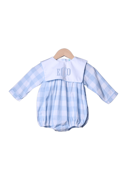 The Smocked Flamingo Apparel & Accessories Blue Buffalo Check Long Sleeve Bib Bubble