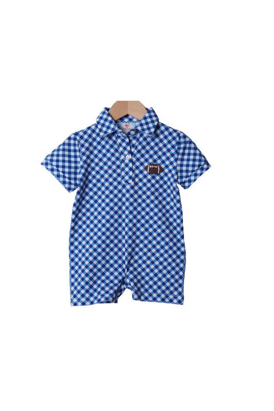 The Smocked Flamingo Apparel & Accessories Blue Checkered French Knot Football Jon Jon