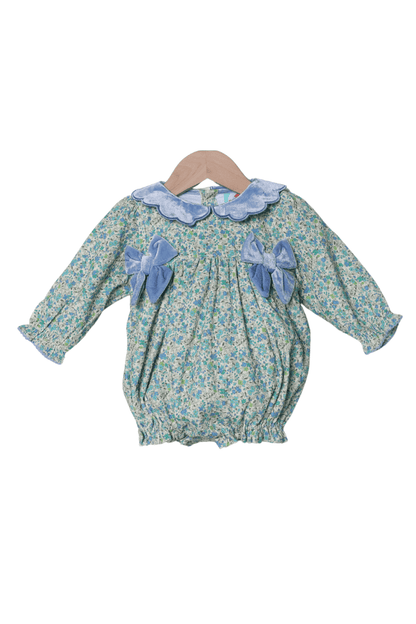 The Smocked Flamingo Apparel & Accessories Blue Fall Floral Corduroy/Velvet Bow Bubble