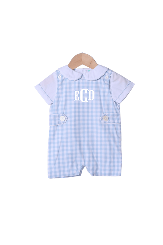 The Smocked Flamingo Apparel & Accessories Blue Gingham 2Pc Jon Jon