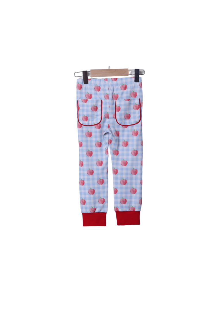 The Smocked Flamingo Apparel & Accessories Blue Gingham Apple Knit Pajamas
