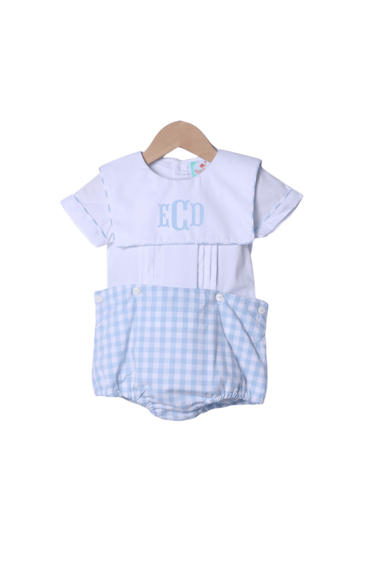 The Smocked Flamingo Apparel & Accessories Blue Gingham Bib Button Diaper Set