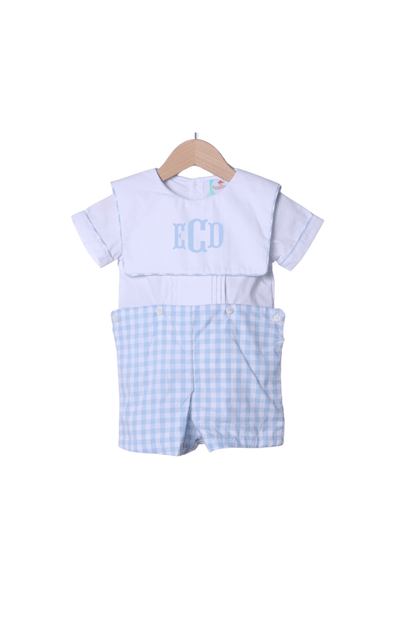 The Smocked Flamingo Apparel & Accessories Blue Gingham Bib Button Short Set