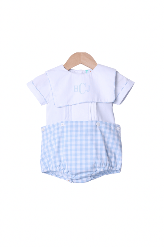 The Smocked Flamingo Apparel & Accessories Blue Gingham Button Diaper Set