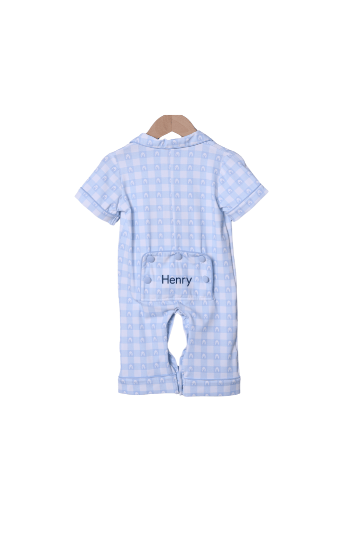 The Smocked Flamingo Apparel & Accessories Blue Gingham Easter Lounge Romper