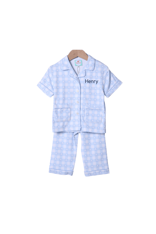 The Smocked Flamingo Apparel & Accessories Blue Gingham Easter Lounge Set