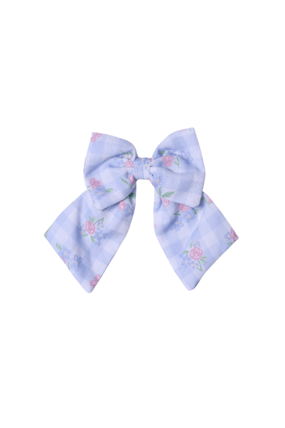 The Smocked Flamingo Apparel & Accessories Blue Gingham Floral Hair Bow