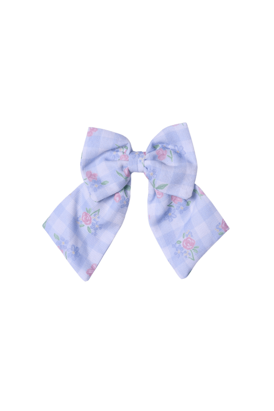 The Smocked Flamingo Apparel & Accessories Blue Gingham Floral Hair Bow