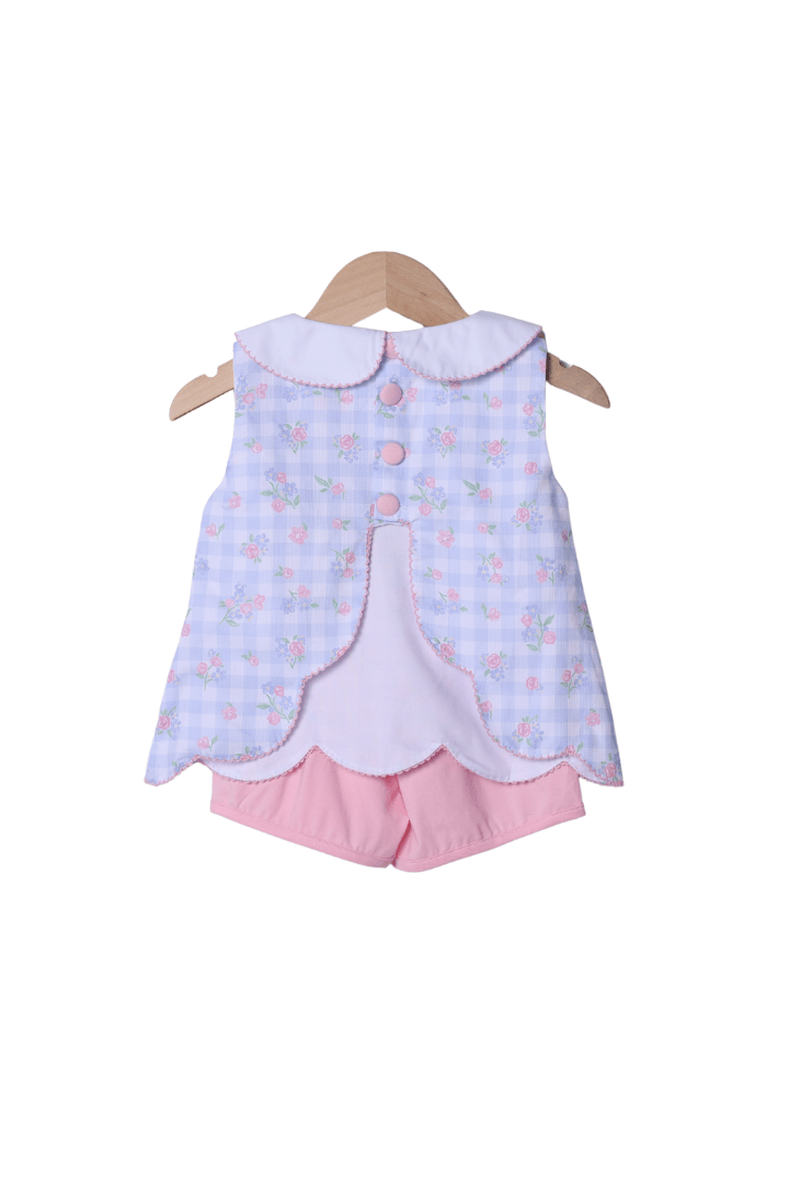 The Smocked Flamingo Apparel & Accessories Blue Gingham Floral Sun Short Set