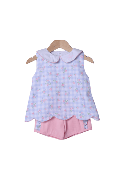 The Smocked Flamingo Apparel & Accessories Blue Gingham Floral Sun Short Set