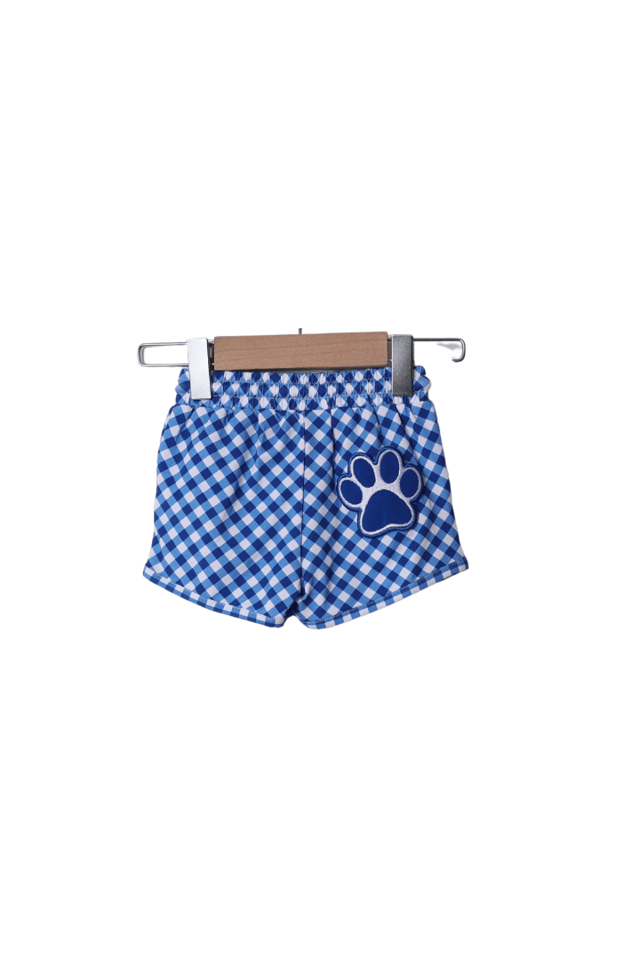The Smocked Flamingo Apparel & Accessories Blue Gingham French Knot Football Short Set