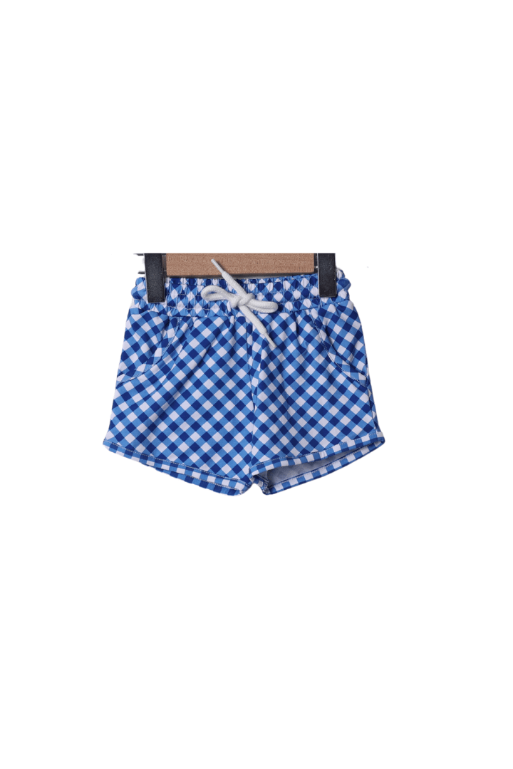 The Smocked Flamingo Apparel & Accessories Blue Gingham French Knot Football Short Set