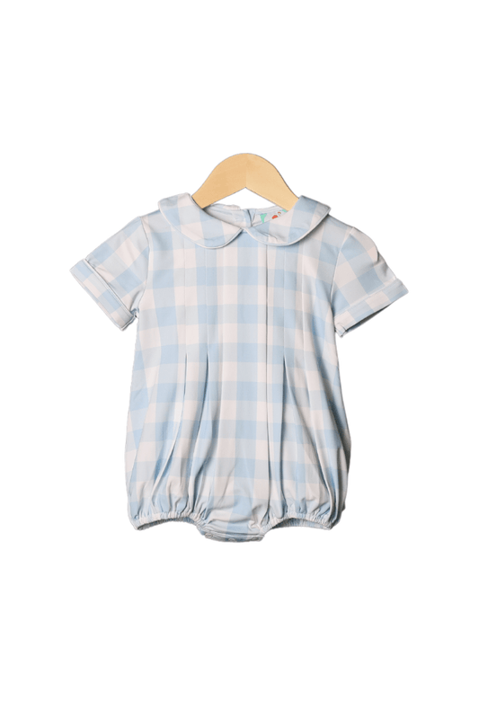 The Smocked Flamingo Apparel & Accessories Blue Gingham Knit Bubble