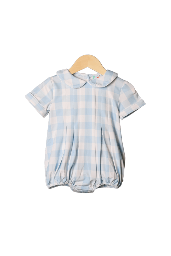 Anavini Baby Boys Blue Gingham Smocked Peter Rabbit Bubble main image 1