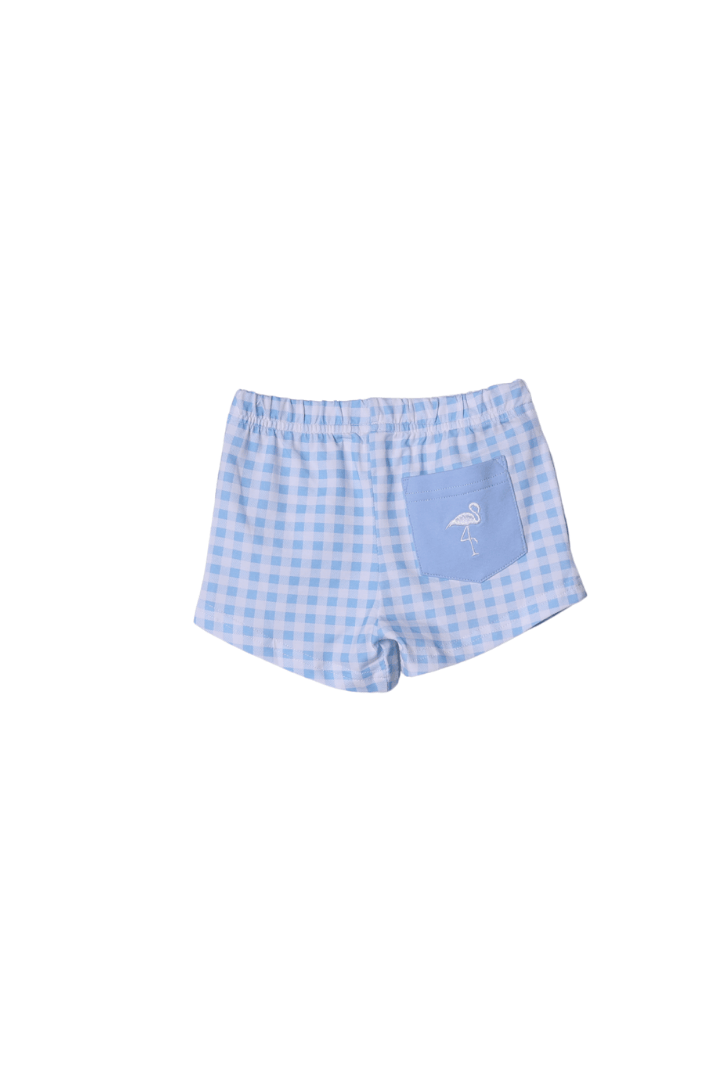 The Smocked Flamingo Apparel & Accessories Blue Gingham Knit Short Set