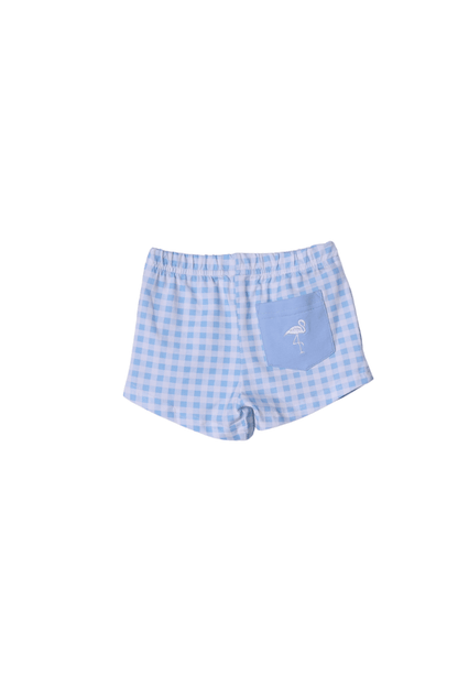 The Smocked Flamingo Apparel & Accessories Blue Gingham Knit Short Set