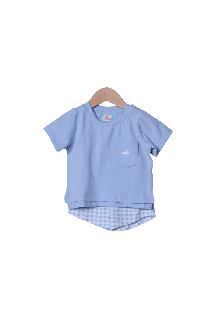 The Smocked Flamingo Apparel & Accessories Blue Gingham Knit Short Set