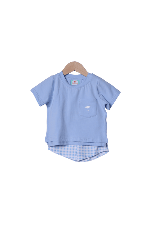The Smocked Flamingo Apparel & Accessories Blue Gingham Knit Short Set
