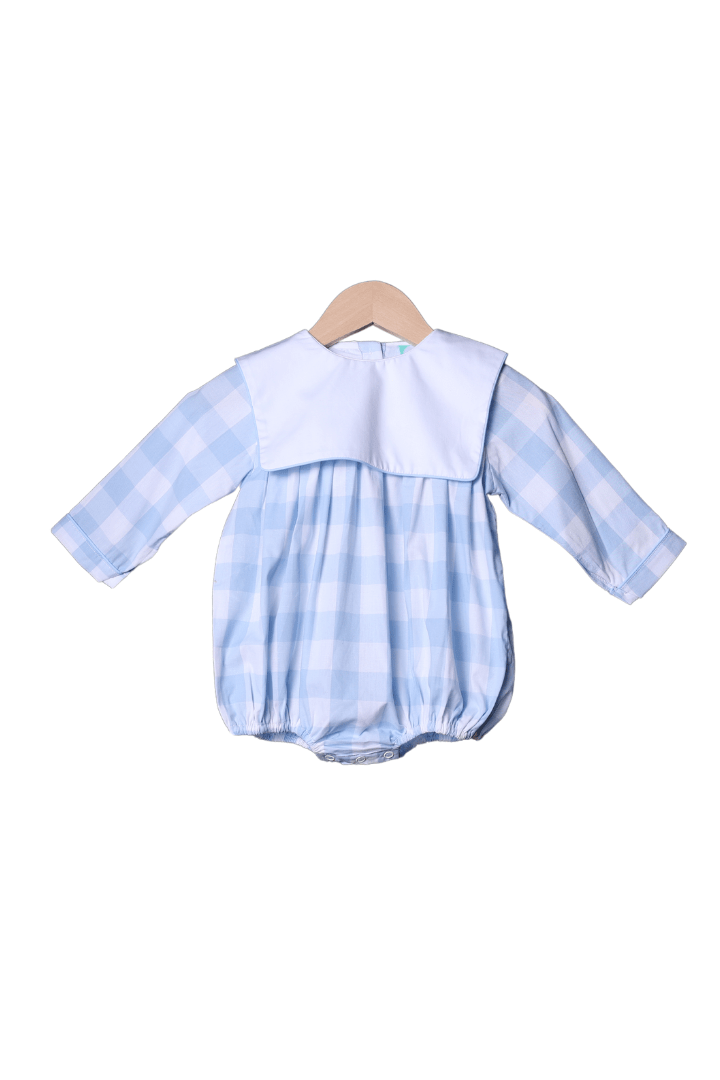 The Smocked Flamingo Apparel & Accessories Blue Gingham Long Sleeve Bib Bubble