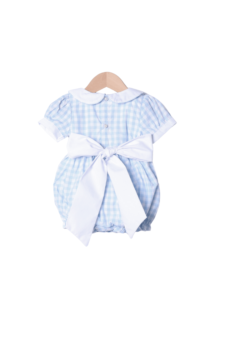 The Smocked Flamingo Apparel & Accessories Blue Gingham Peter Pan Bow Bubble