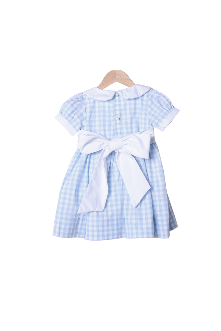 The Smocked Flamingo Apparel & Accessories Blue Gingham Peter Pan Bow Dress