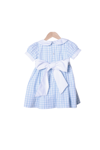 The Smocked Flamingo Apparel & Accessories Blue Gingham Peter Pan Bow Dress