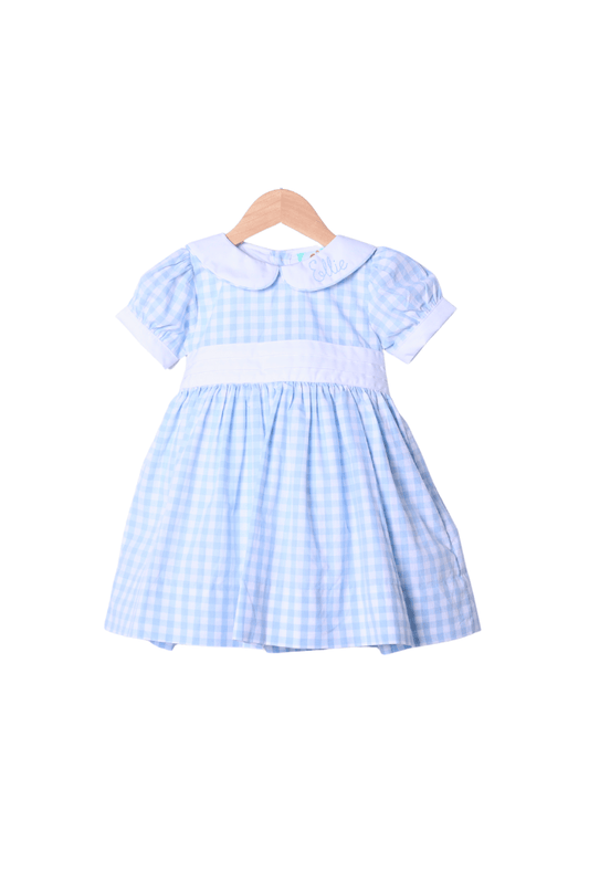 The Smocked Flamingo Apparel & Accessories Blue Gingham Peter Pan Bow Dress
