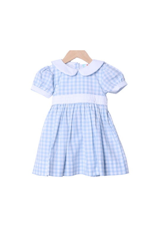 The Smocked Flamingo Apparel & Accessories Blue Gingham Peter Pan Collar Dress